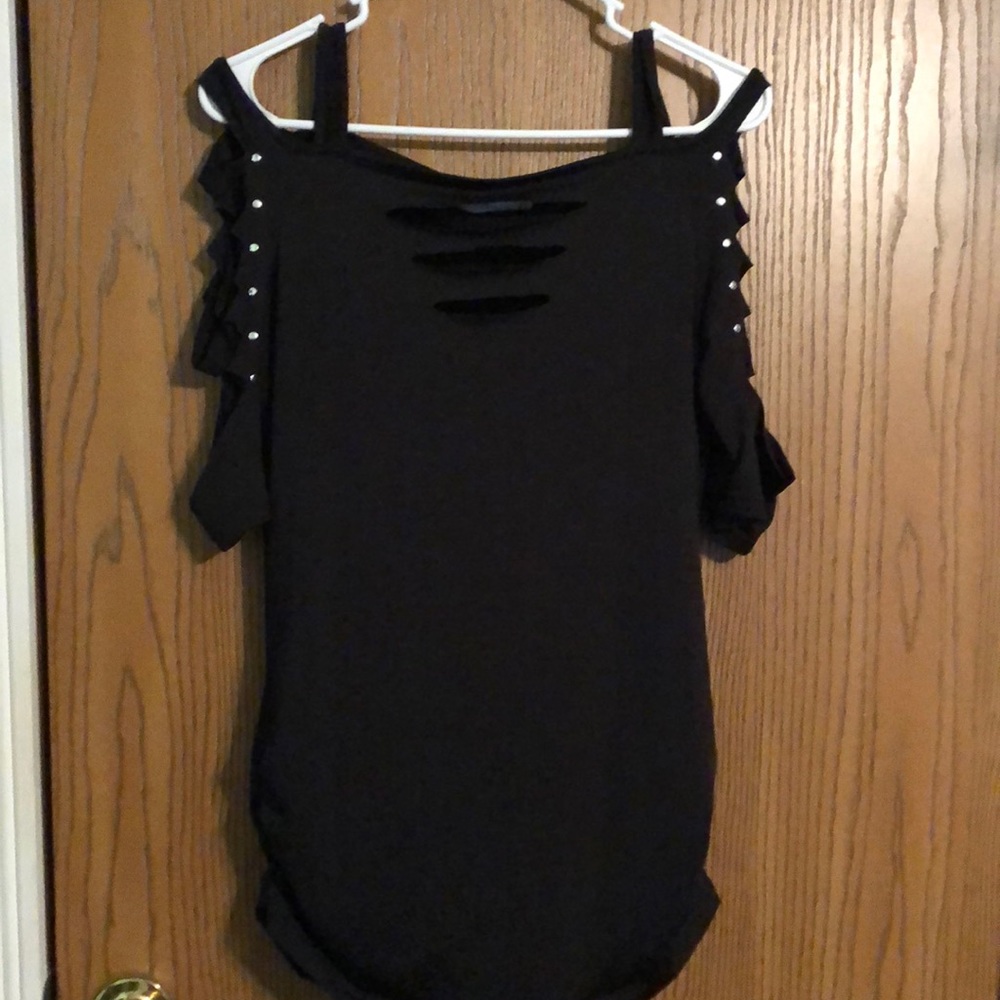 Dressfo Black Cut Out Chest and Sleeves Shirt Size Small